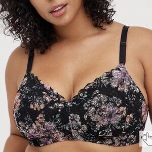 Two (2) Torrid Wire-Free Lightly Lined Hibiscus Floral Lace Everyday Bra 38DDD